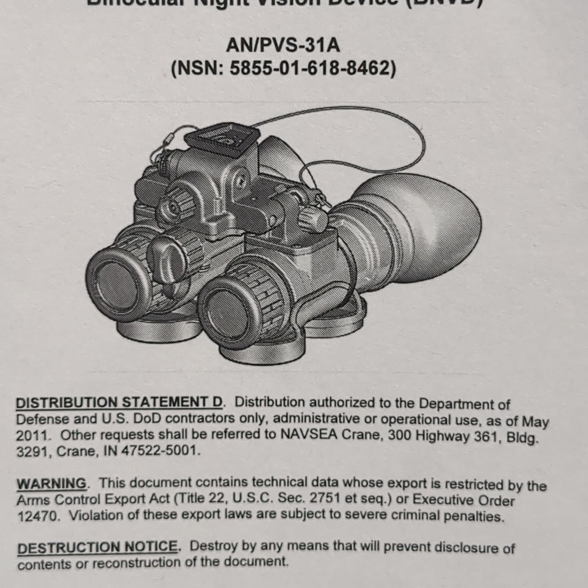 Operator Manual Binocular Night Vision Device Bnvd An/pvs-31a (box18 ...