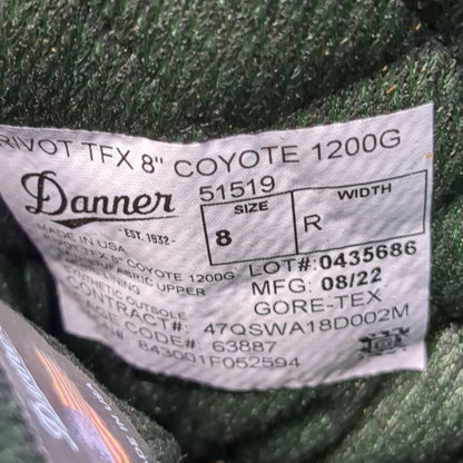 NOS Danner 8 Regular Rivot TFX 8" Coyote 1200G Thinsulate Gore-tex GTX Boots (b# ws-MAY84)