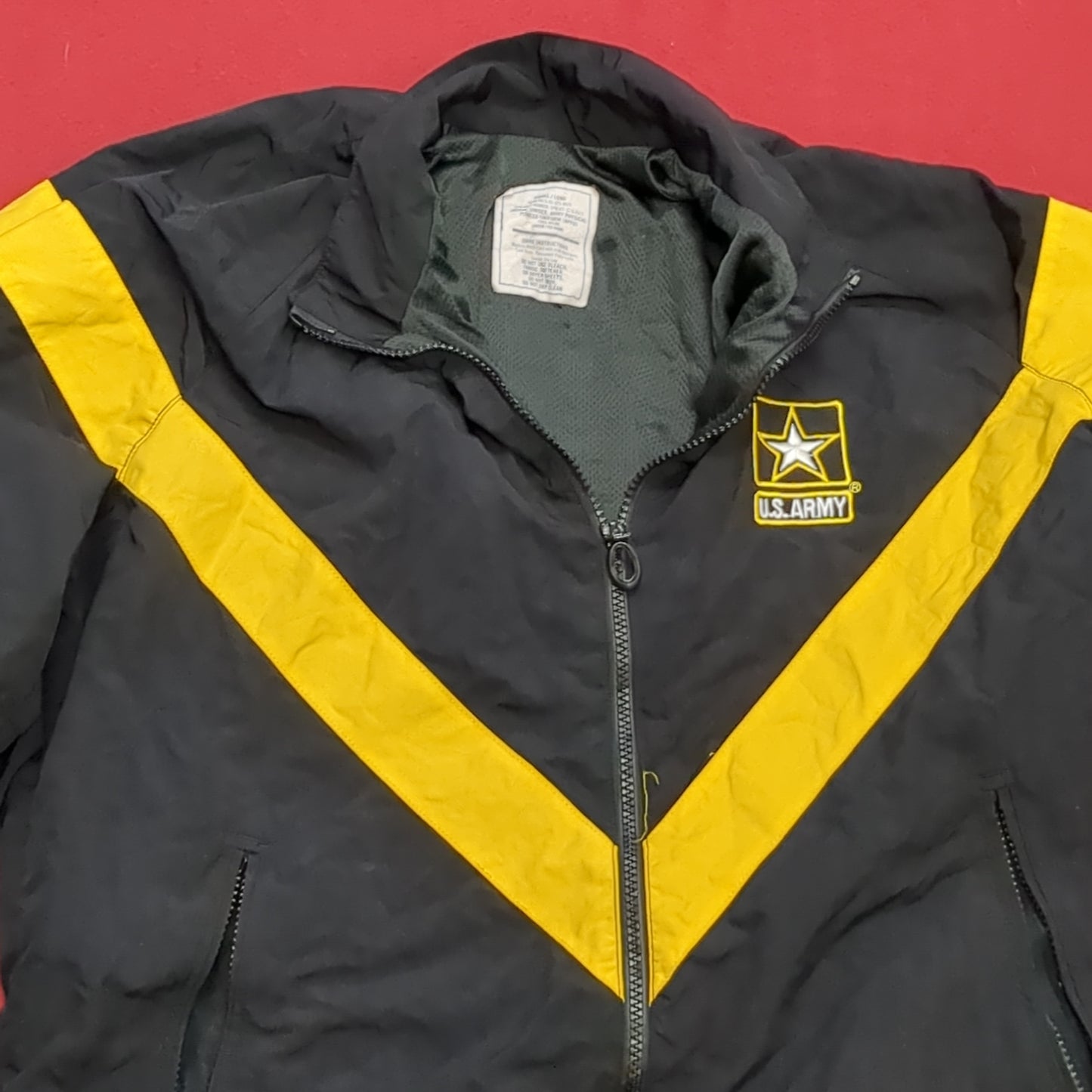 US Army Small Long PT Jacket Black Gold APFU Uniform Excellent Condition (fb13-MAY333)