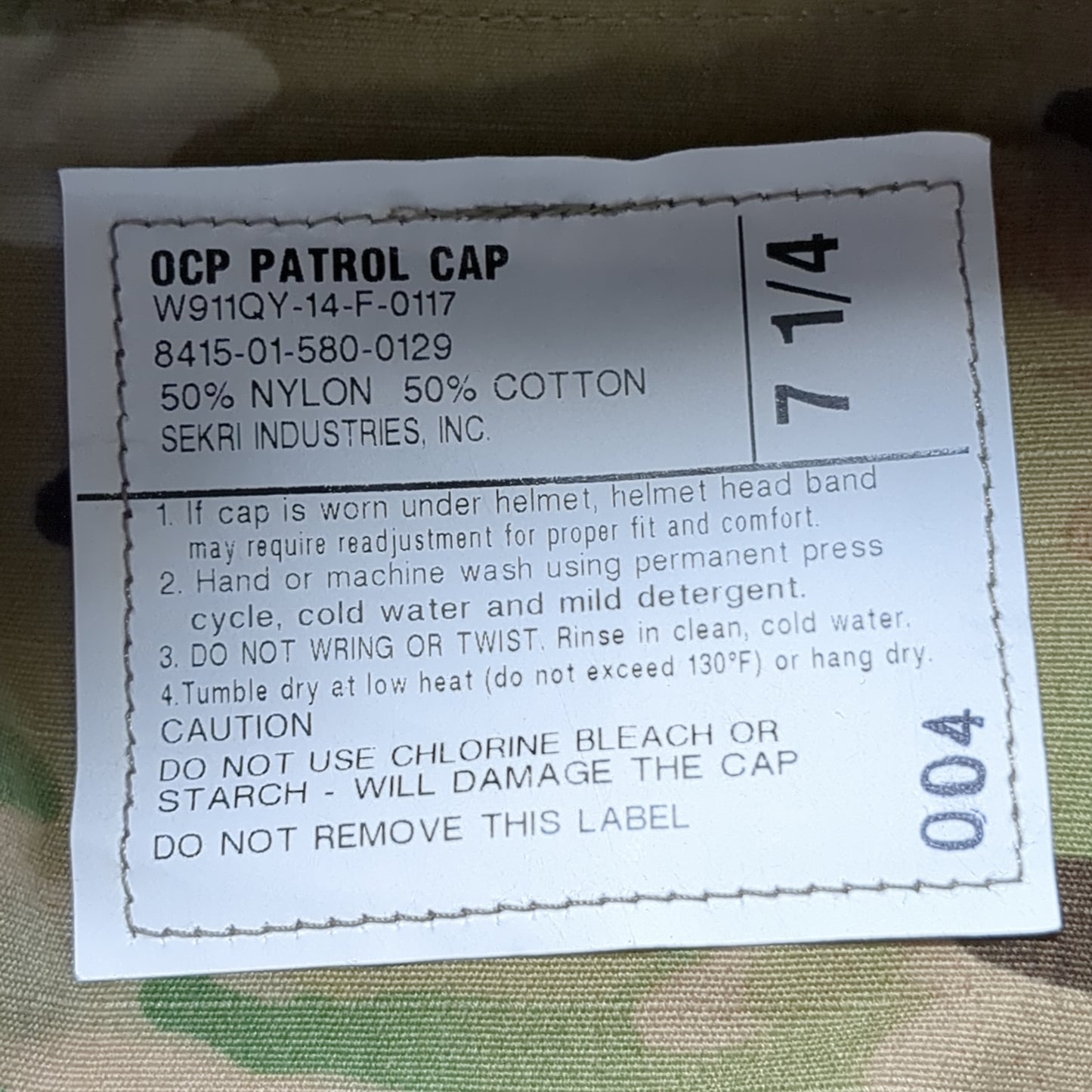 NWT 7 1/4 US Army Issued Patrol Cap PC OCP w Name Velcro Strip (aa08-JUN43)