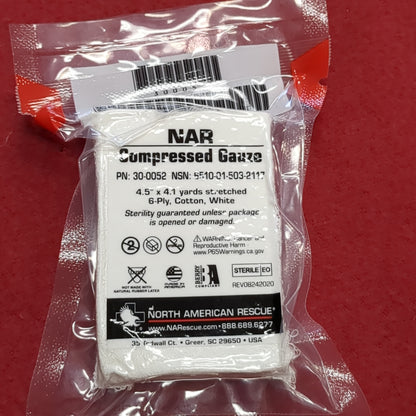 - Unopened - North American Rescue NAR Compressed Guaze Exp- 12 2030 (ifak  ac07-JUL343)