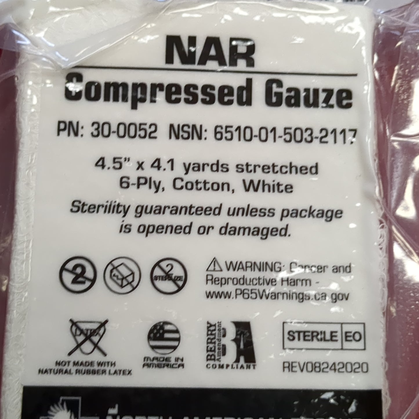 - Unopened - North American Rescue NAR Compressed Guaze Exp- 12 2030 (ifak  ac07-JUL343)