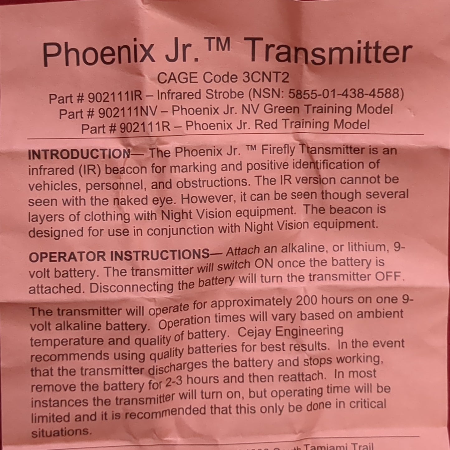nos us army firefly ir infrared transmitter strobe beacon phoenix jr. (j09-yam173)