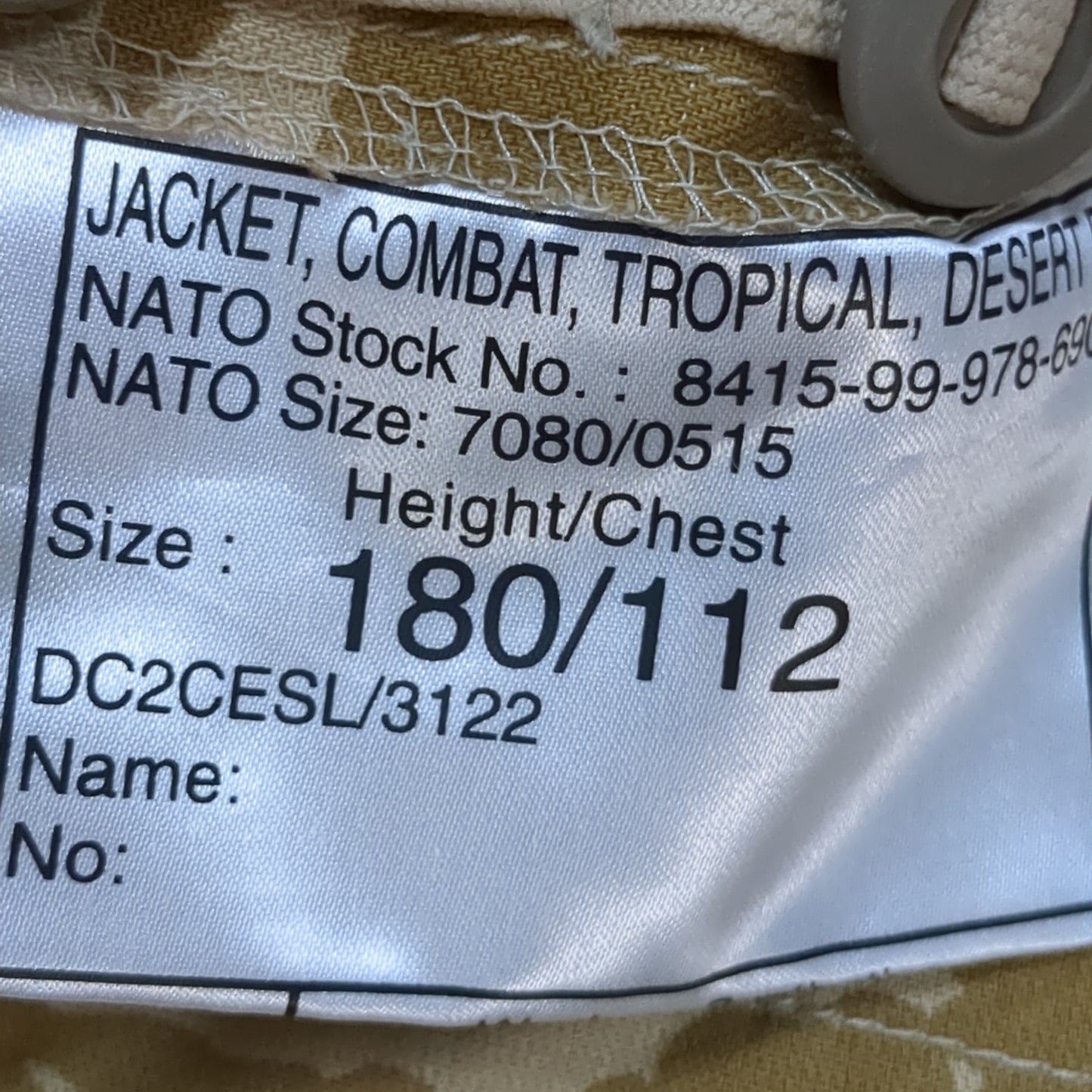 British Tropical Desert DP Combat 180/112 Top Jacket (aa14-16)