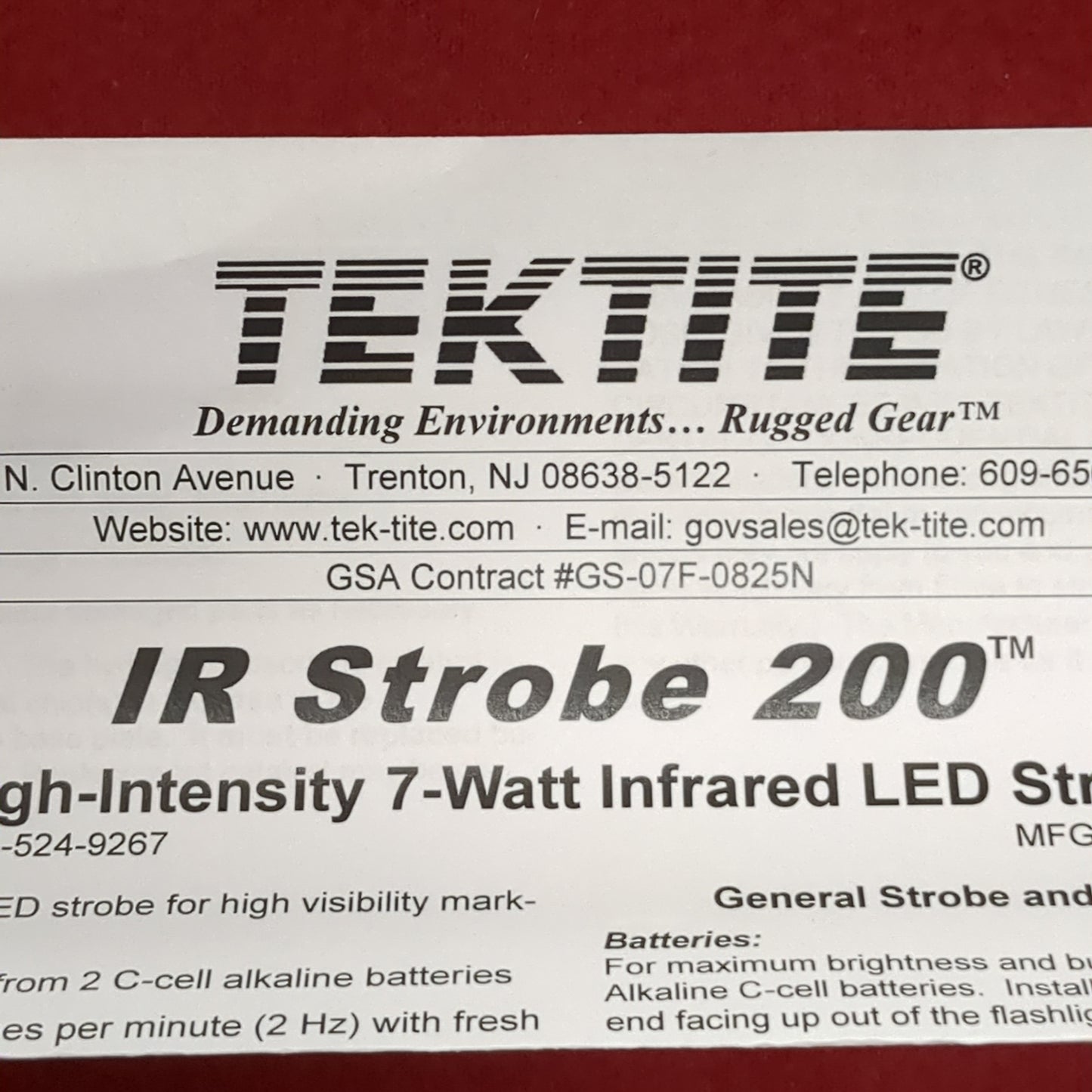 NOS US Army Military Issue Tektite IR Cover Ops Strobe 200 NIB Infared Strobe Light (j09-g445)