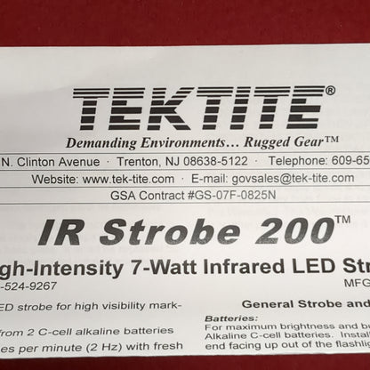 NOS US Army Military Issue Tektite IR Cover Ops Strobe 200 NIB Infared Strobe Light (j09-g445)