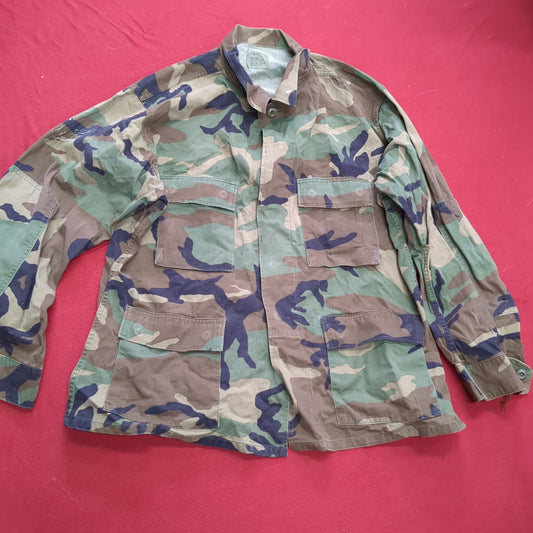 US Army BDU Large Short Woodland Camo Uniform Top Shirt Good Condition (fa14-AUG145)