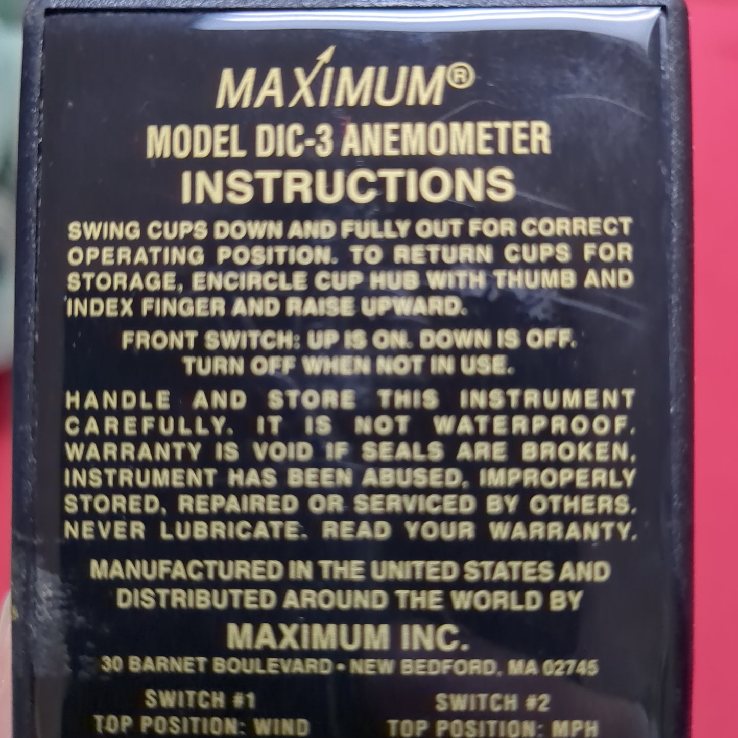 Maximum Model DIC-3 Anemometer 9V Battery Powered Hand Held w Case (10S-1gp16)