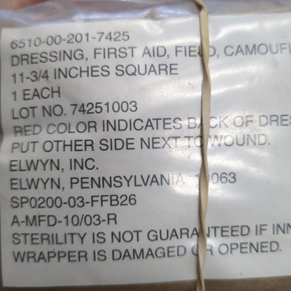 2pk - Large US Army First Aid Field Dressing Wound Camouflage ELWYN (13s04)