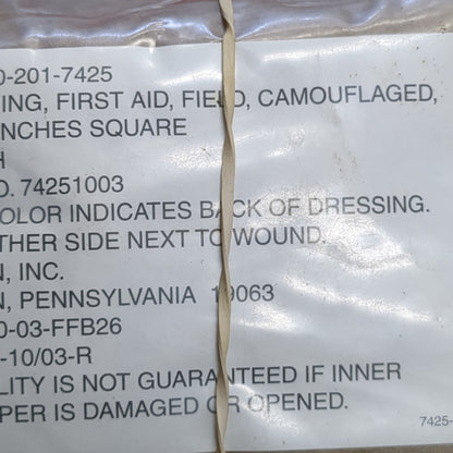 2pk - Large US Army First Aid Field Dressing Wound Camouflage ELWYN (13s04)