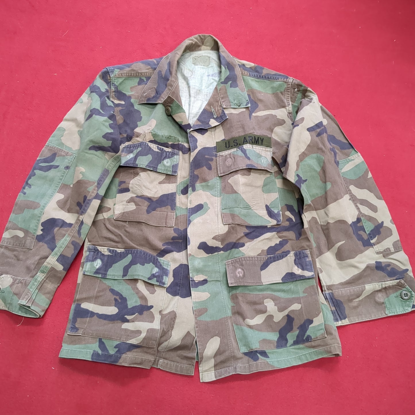 US Army Woodland Camo Coat Size Small X-Short (20s ac15-24)