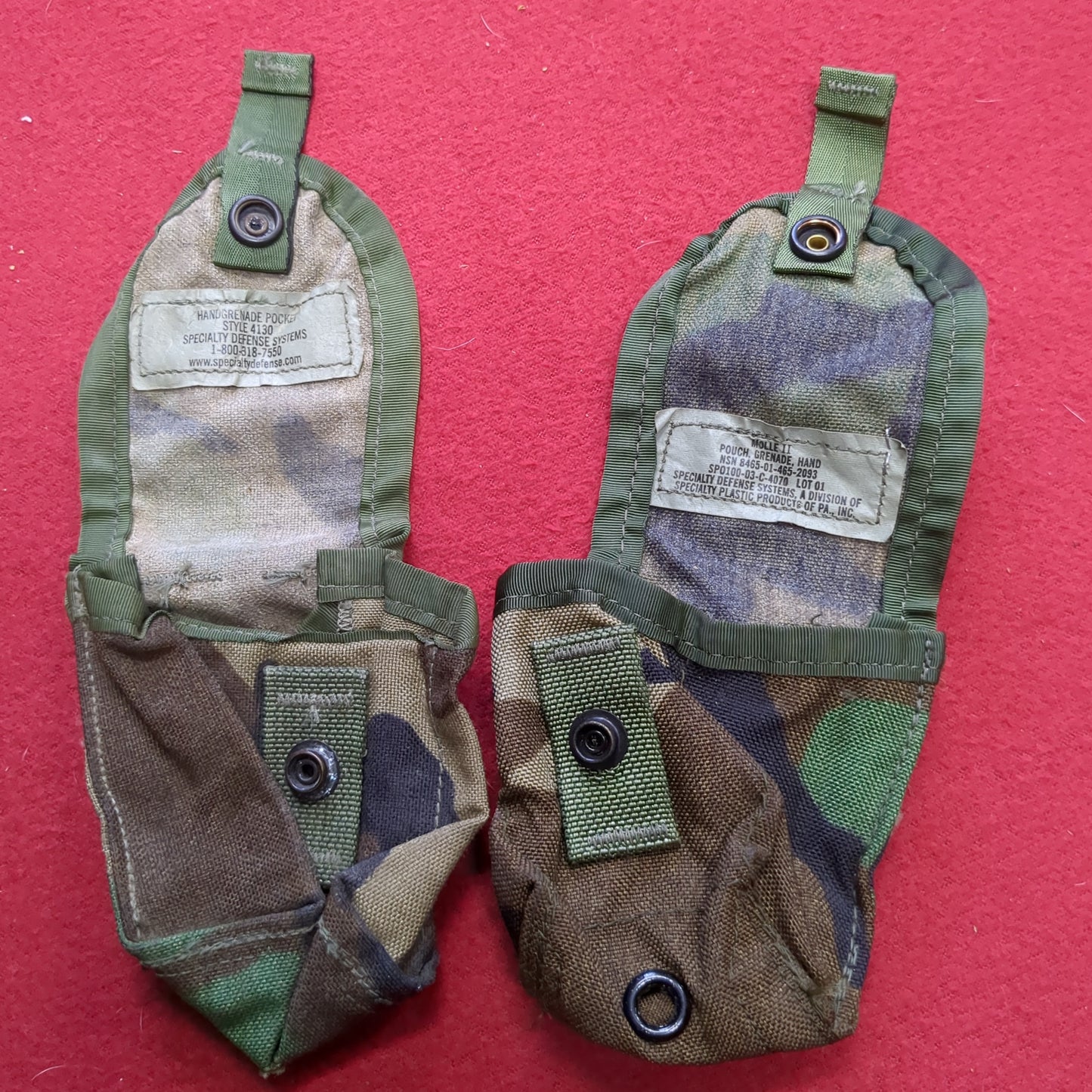 - Lot of 2 - US Army Hand Grenade Molle II BDU Woodland Pouch (28s44)