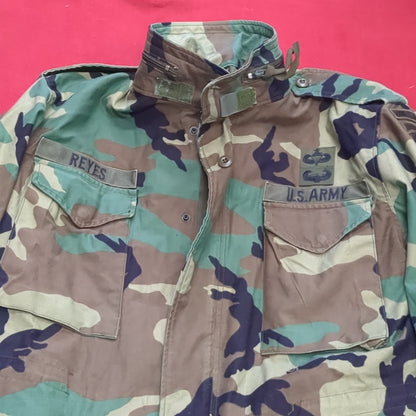 Vintage US Army BDU Woodland MEDIUM Regular Cold Weather Field Jacket Excellent Condition (fa14-AUG241)