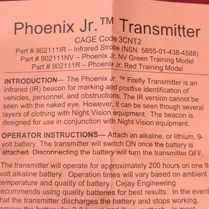 US army cejay phoenix jr, nvg infrared, ir night vision strobe beacon used *J09-enu15*