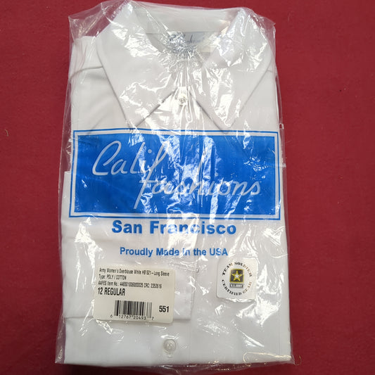 NOS US Army Cali Fashions Womens Over blouse White Long sleeve Tuck-In Shirt 12 Regular (dg2- ea02-AUG266)