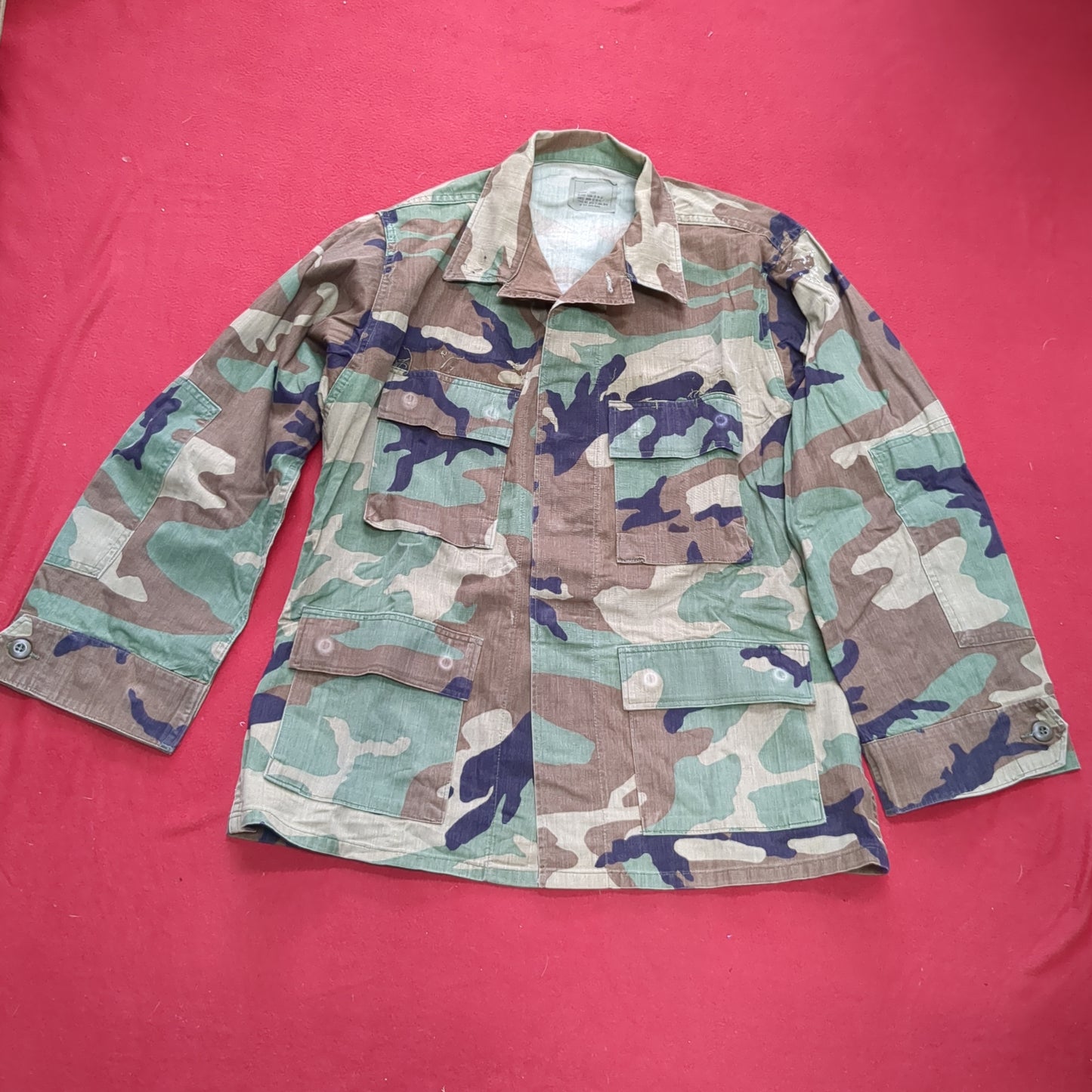 US Army MEDIUM SHORT Uniform Top BDU WOODLAND Pattern Good Condition (14o28)
