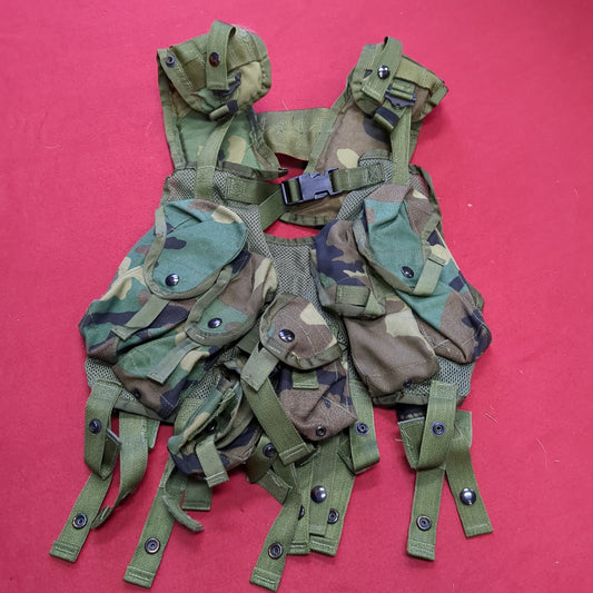 US Army Military Woodland Camouflage Enhanced Tactical Load Bearing Vest LBV Specialty Plastic Products Excellent Condition (LBV-OCT173)