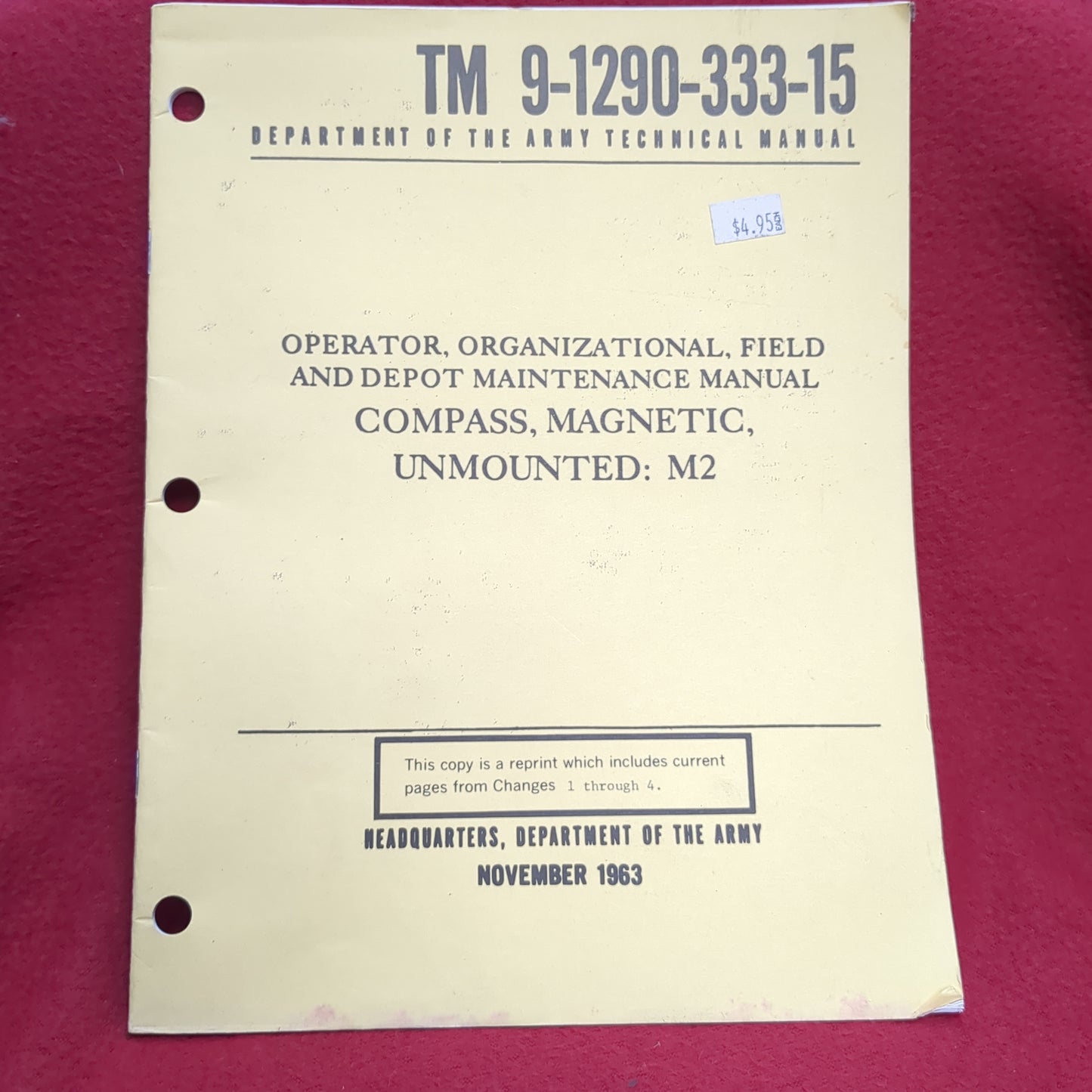 BOOK - OPERATOR, ORGANIZATIONAL, FIELD AND DEPOT MAINTENANCE MANUAL COMPASS, MAGNETIC, UNMOUNTED: M2 NOVEMBER 1963 (BOX26)