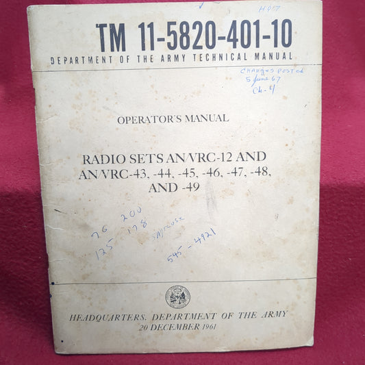 BOOK DEPARTMENT OF THE ARMY TECHNICAL MANUAL OPERATOR'S MANUAL: RADIO SETS (LISTED BELOW) 20 DECEMBER 1961(BOX25)