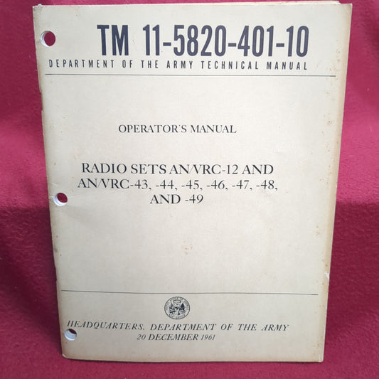 BOOK DEPARTMENT OF THE ARMY TECHNICAL MANUAL: OPERATOR'S MANUAL 20 DECEMBER 1961(BOX 25)