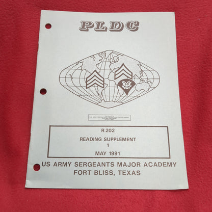 BOOK -  US ARMY SERGEANTS MAJOR ACADEMY (FORT BLISS, TEXAS)  PLDC:  R202: READING SUPPLEMENT ONE: CONDUCTING MAINTENANCE:MAY 1991(BOX 29)