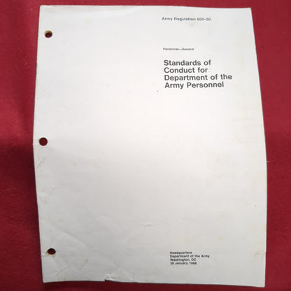 BOOK - ARMY REGULATIONS 600-50:  PERSONNEL-GENERAL: STANDARDS OF CONDUCT FOR DEPARTMENT OF THE ARMY PERSONNEL: 28 JANUARY 1988  (BOX30)