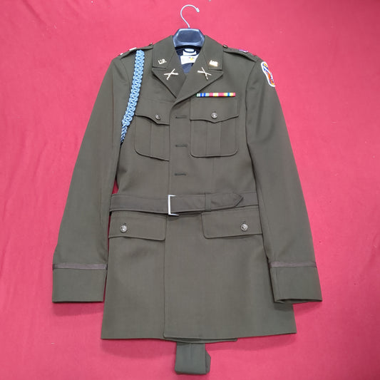 AGSU Army Green Service Uniform Jacket W/ Blue Cord, Tie, Ribbons, and Patches Male Dress Coat Size: 38 L-C  Excellent Condition (GTT-DEC01)