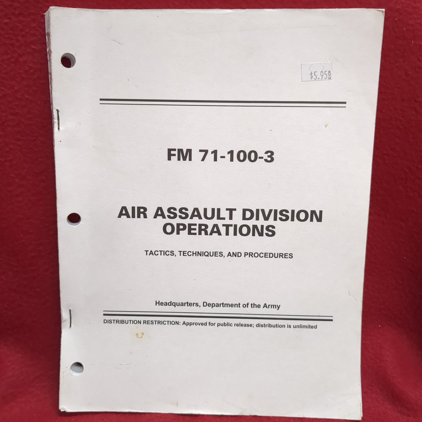 BOOK -  FIELD MANUAL 71-100-3:  AIR ASSAULT DIVISION OPERATIONS: TACTICS, TECHNIQUES, AND PROCEDURES: OCTOBER 1996(BOX34)