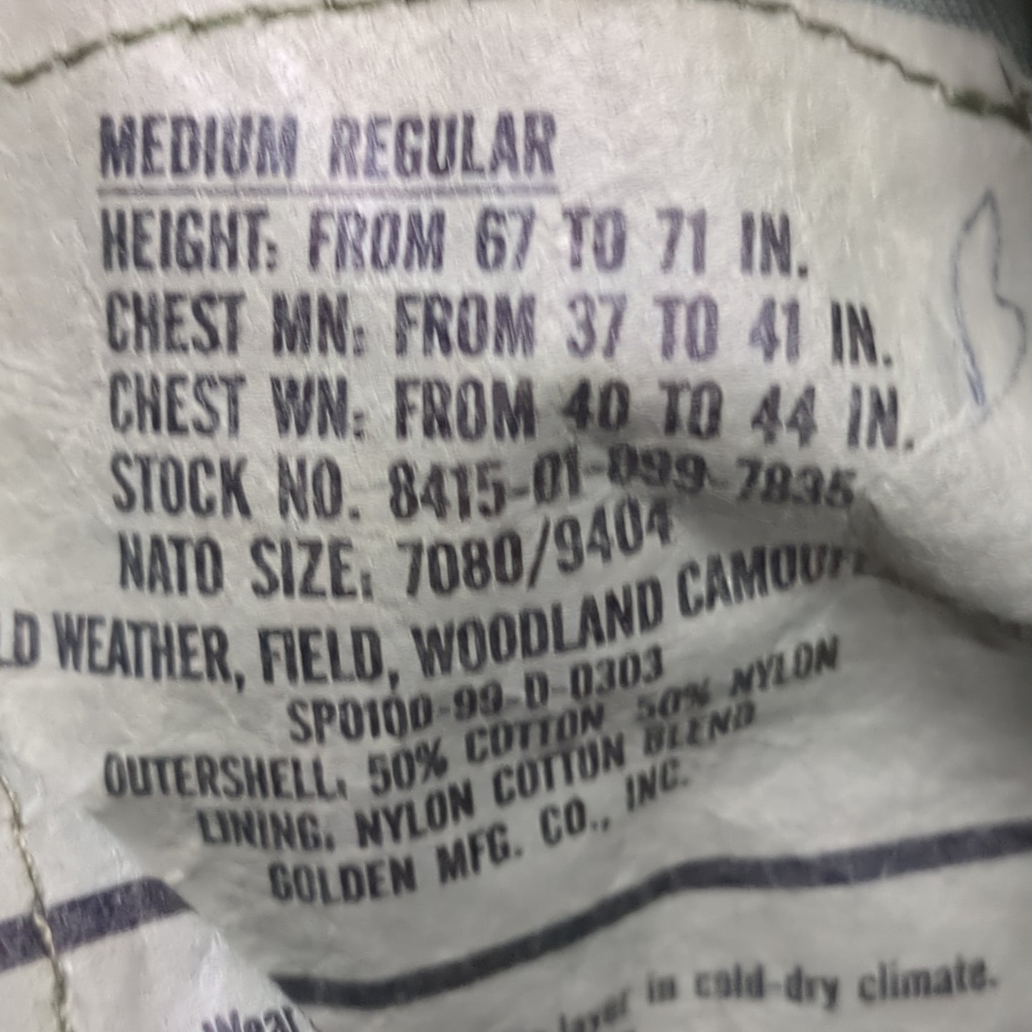 US Army Medium/Regular BDU Woodland Man's Cold Weather Field Jacket Excellent Condition (bsu2-DEC135)