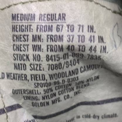 US Army Medium/Regular BDU Woodland Man's Cold Weather Field Jacket Excellent Condition (bsu2-DEC135)