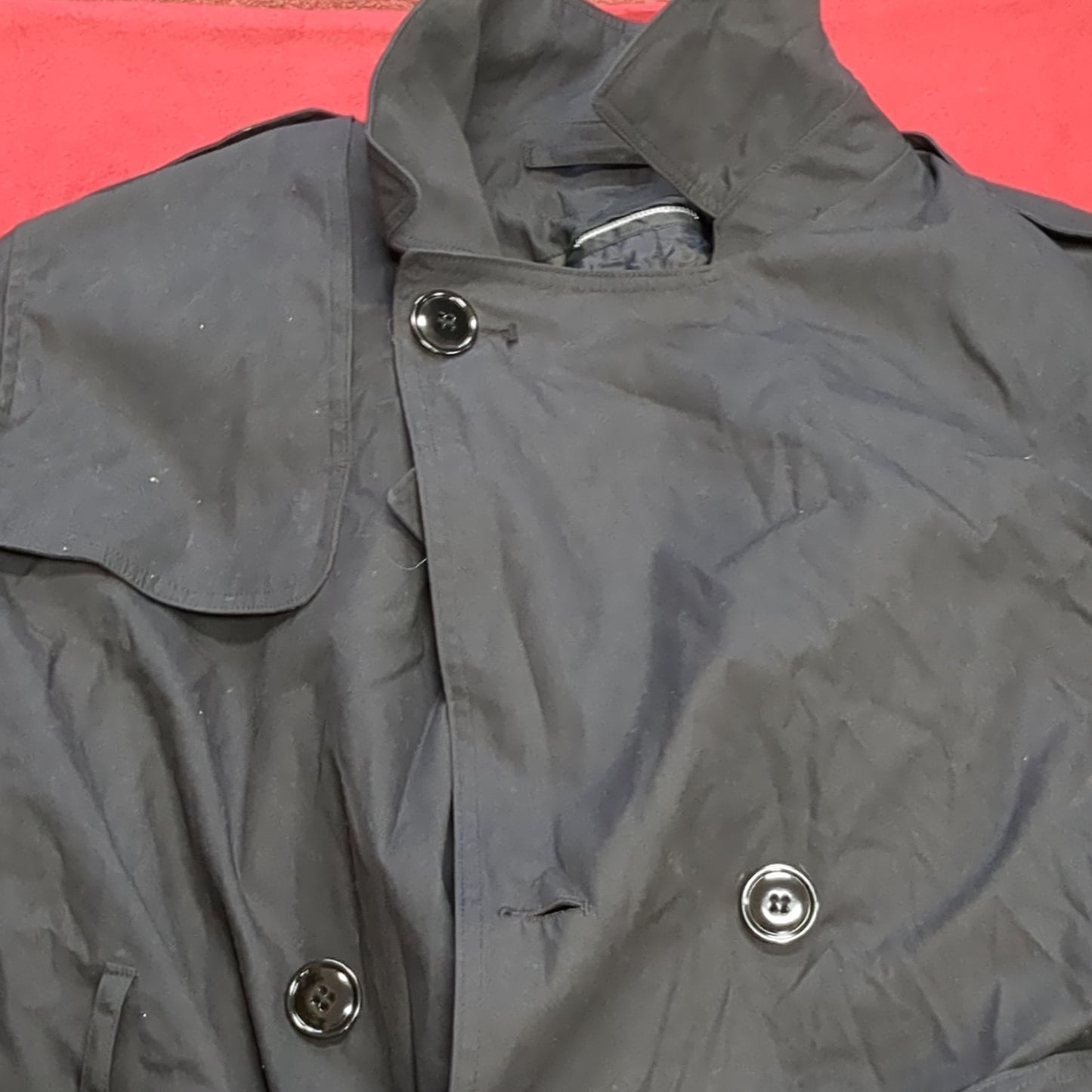 US Army 44 Regular All-Weather Black Trench Over Coat Good Condition (jn-DEC136)