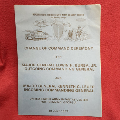 BOOK  CHANGE OF COMMAND FOR MAJOR GENERALS: E.H.BURBA, JR & K.C.LEUR 19 JUNE '87 (BOX40)