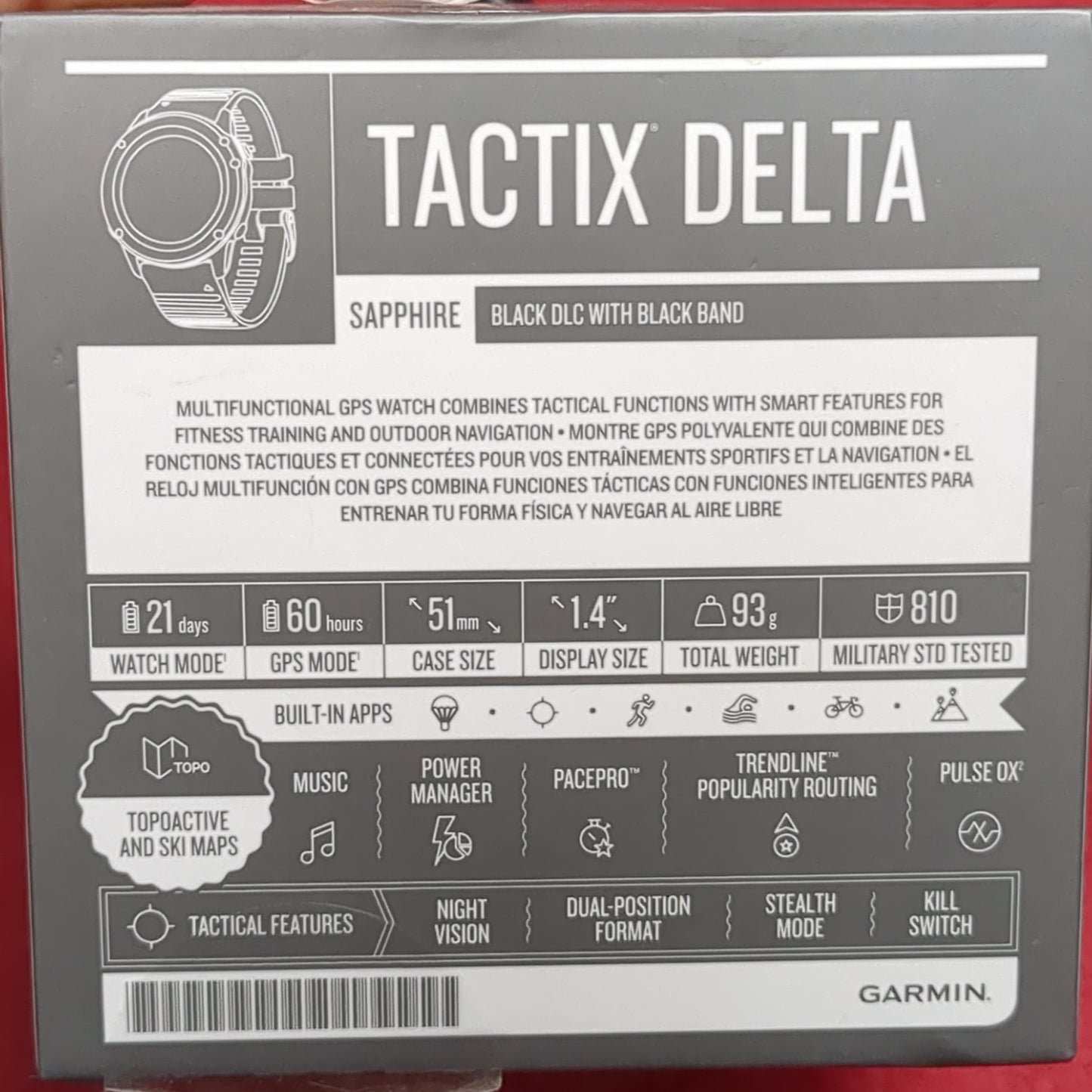 Garmin tactix Delta GPS Watch Sapphire Edition W/ Charger (bar-FEB18)