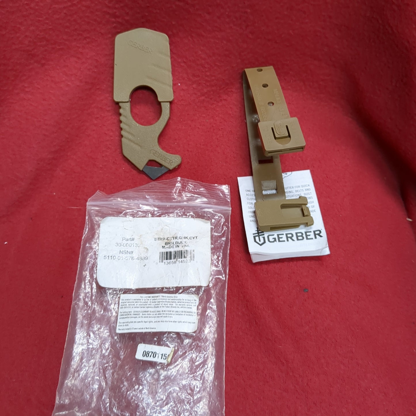 NOS Gerber Rescue Hook Seatbelt Strap Cutter Glass Breaker Case Malice Belt Clip Coyote (34cr-MAR45)