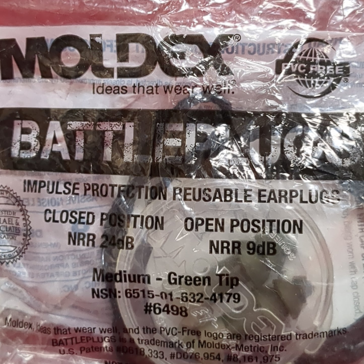 NOS MOLDEX Medium Green Tip BATTLEPLUGS EAR PLUGS (19a-FEB115)