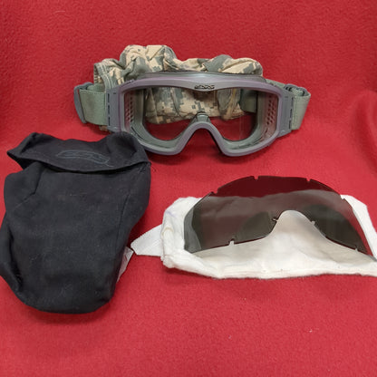 US Army ESS Sand Wind Goggles Tanker Profile NVG Foliage Green Case Clear Dark Frame Excellent Condition (cl2-FEB156)