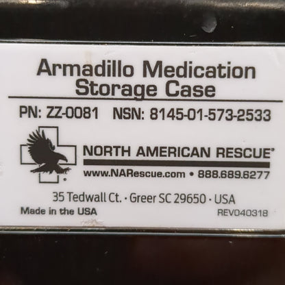 NAR Armadillo Medication Storage Case North American Rescue Pelican W/ Hook Discs (ifak-FEB161)