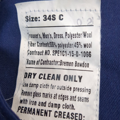 US Army ASU 34 S "C" Enlisted Unstriped Pants Trouser Dress Blue Excellent Condition (aa08-ALP44)