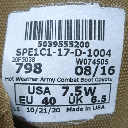 US Army 7.5 W Wide Hot Weather Combat Boots Coyote 1004 Used (CB01-ALP47)