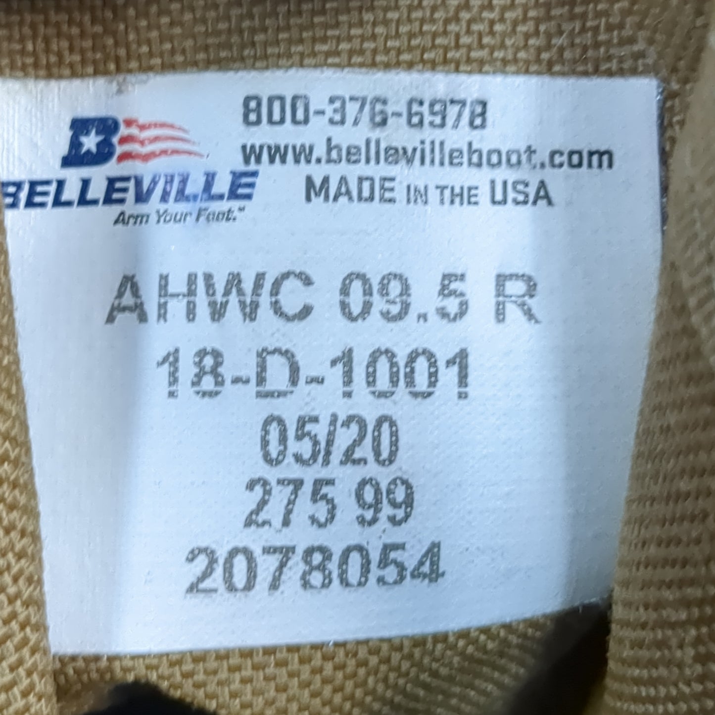 BELLEVILLE Desert Coyote Combat Boots 9.5 R AHWC 18-D-1001 Used (hc02-ALP51)