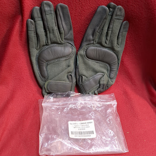 NOS Set of US Army Large HWI Goatskin Kevlar Hot Weather Combat Gloves (40cr- cb2-ALP59)