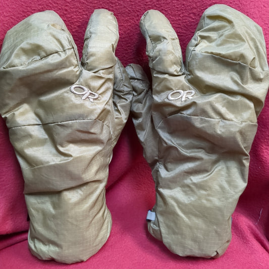 Outdoor Research MGS TF Shell Insulated Liner Mitts Coyote Excellent Condition (40cr- cb2-ALP77)