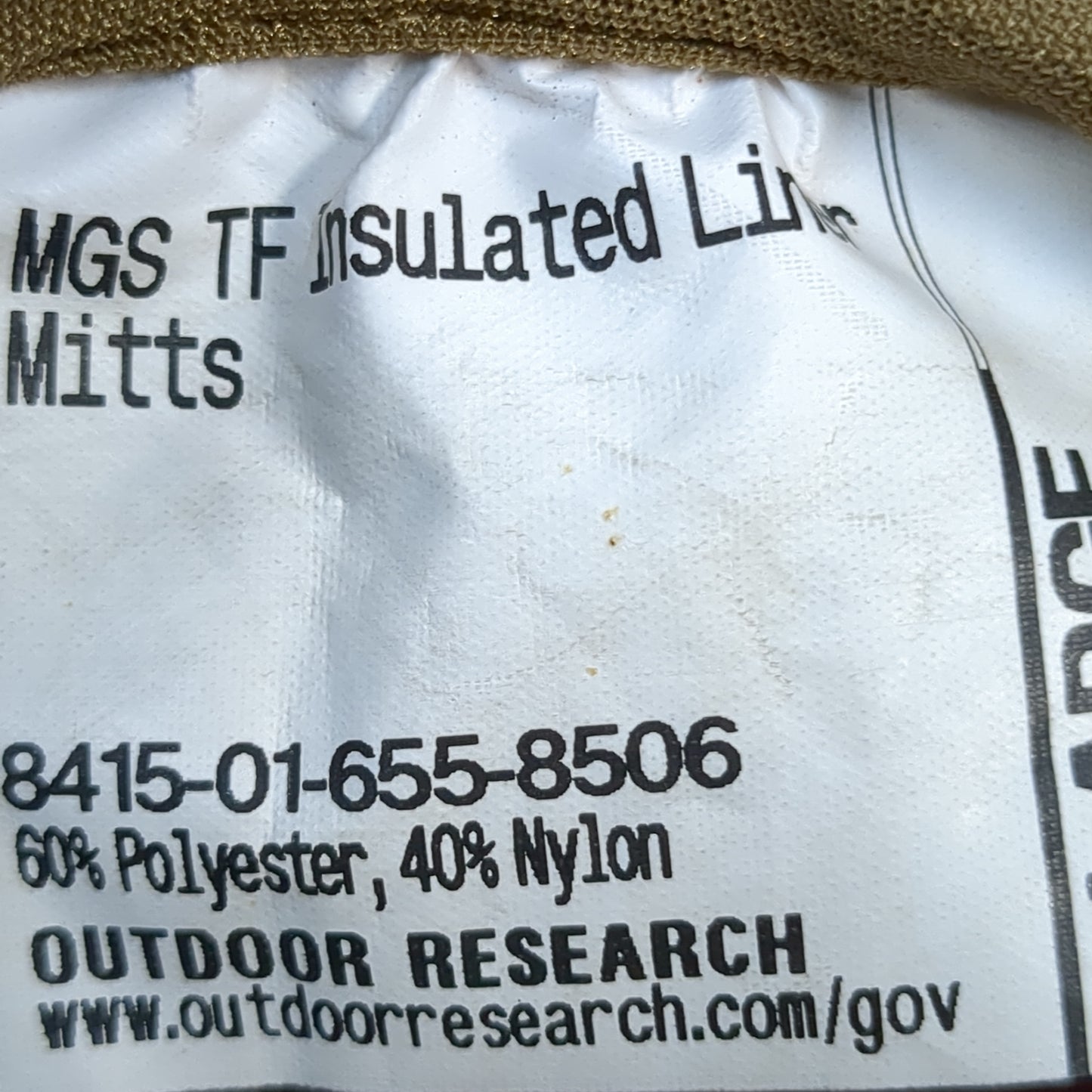 Outdoor Research MGS TF Shell Insulated Liner Mitts Coyote Excellent Condition (40cr- cb2-ALP77)