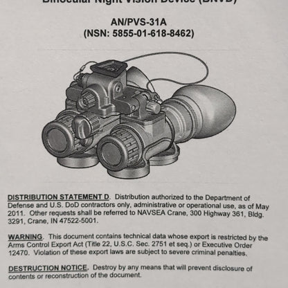 operator manual binocular night vision device bnvd an/pvs-31a (box18)