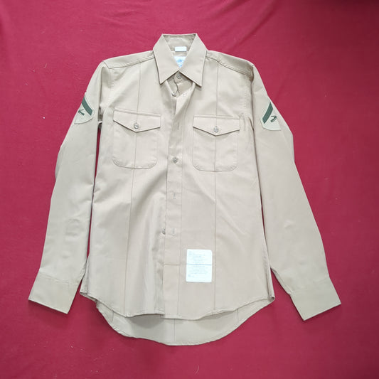 US marine corps dscp uniform khaki shirt long sleeve 14 1/2 x 34 good condition (fa12-enu07)