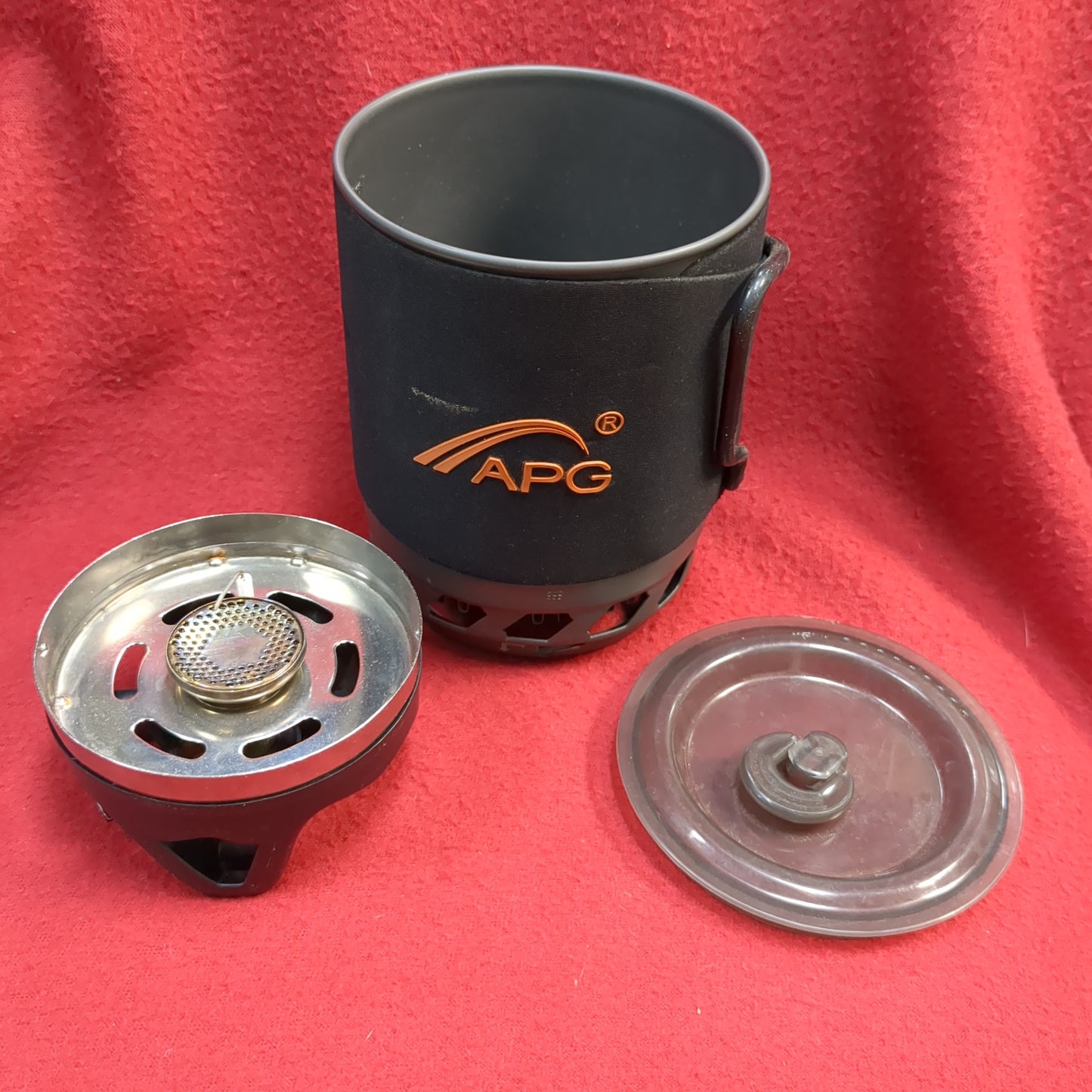 APG 1400ml portable hiking camping gas stove burner system used (17A- aa10-enu46)