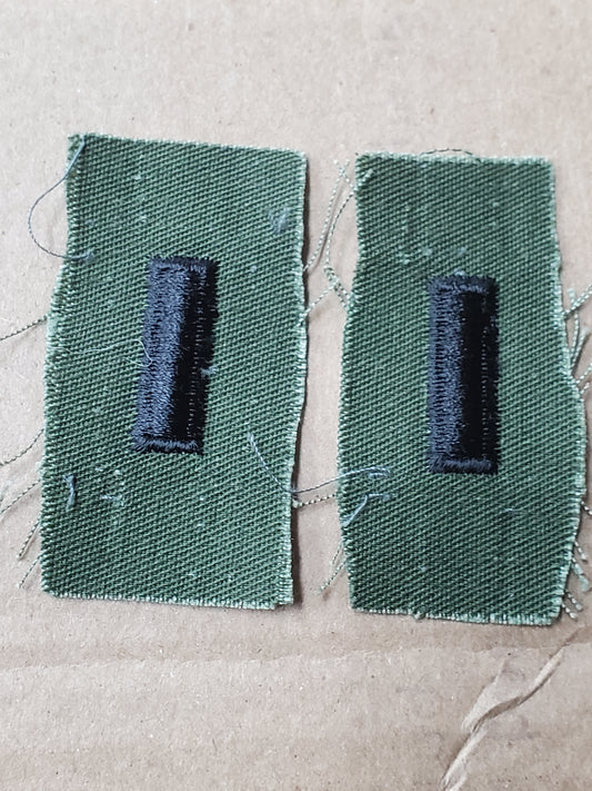 *Set of 2* US Army 1ST FIRST LIEUTENANT Rank Collar Sew On Subdued OD Black BDU (bu03-4lt)