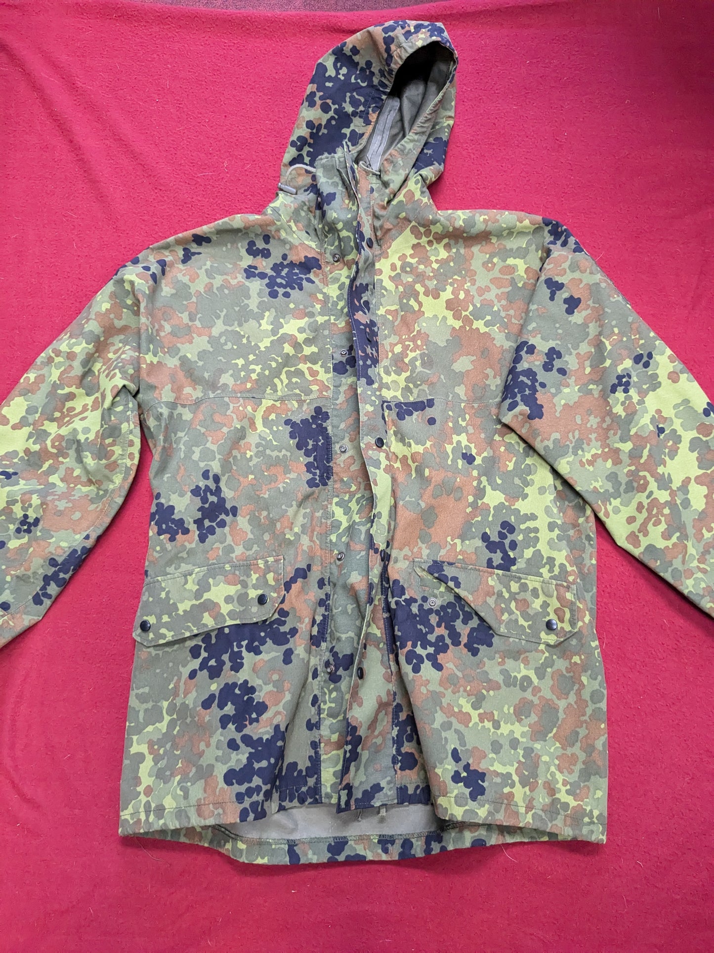 German Army Flecktarn Jacket Ringelai Parka Camo Men's military wet weather uniform  Excellent Condition (aa11-YLU40)