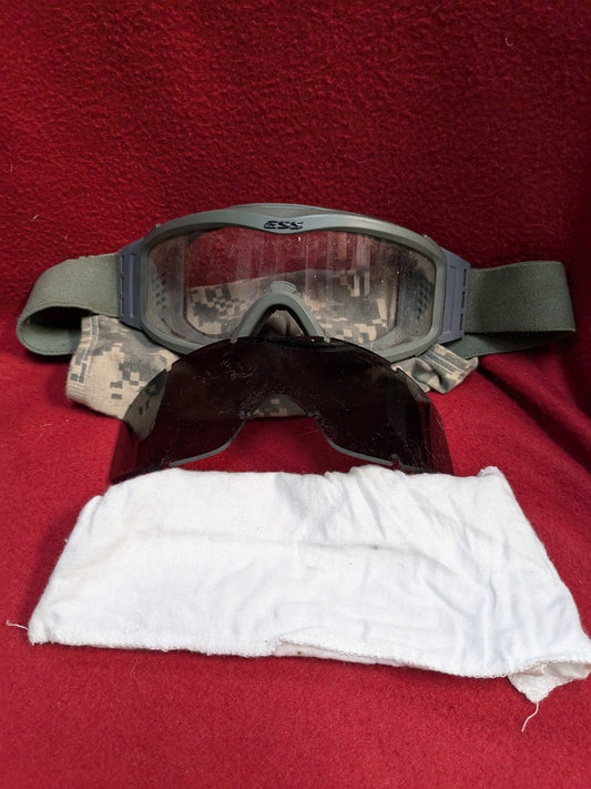 US Army ESS Ballistic Eye Protection Dust Wind Goggles Clear Dark Case Used *cl ab01-YLU108*