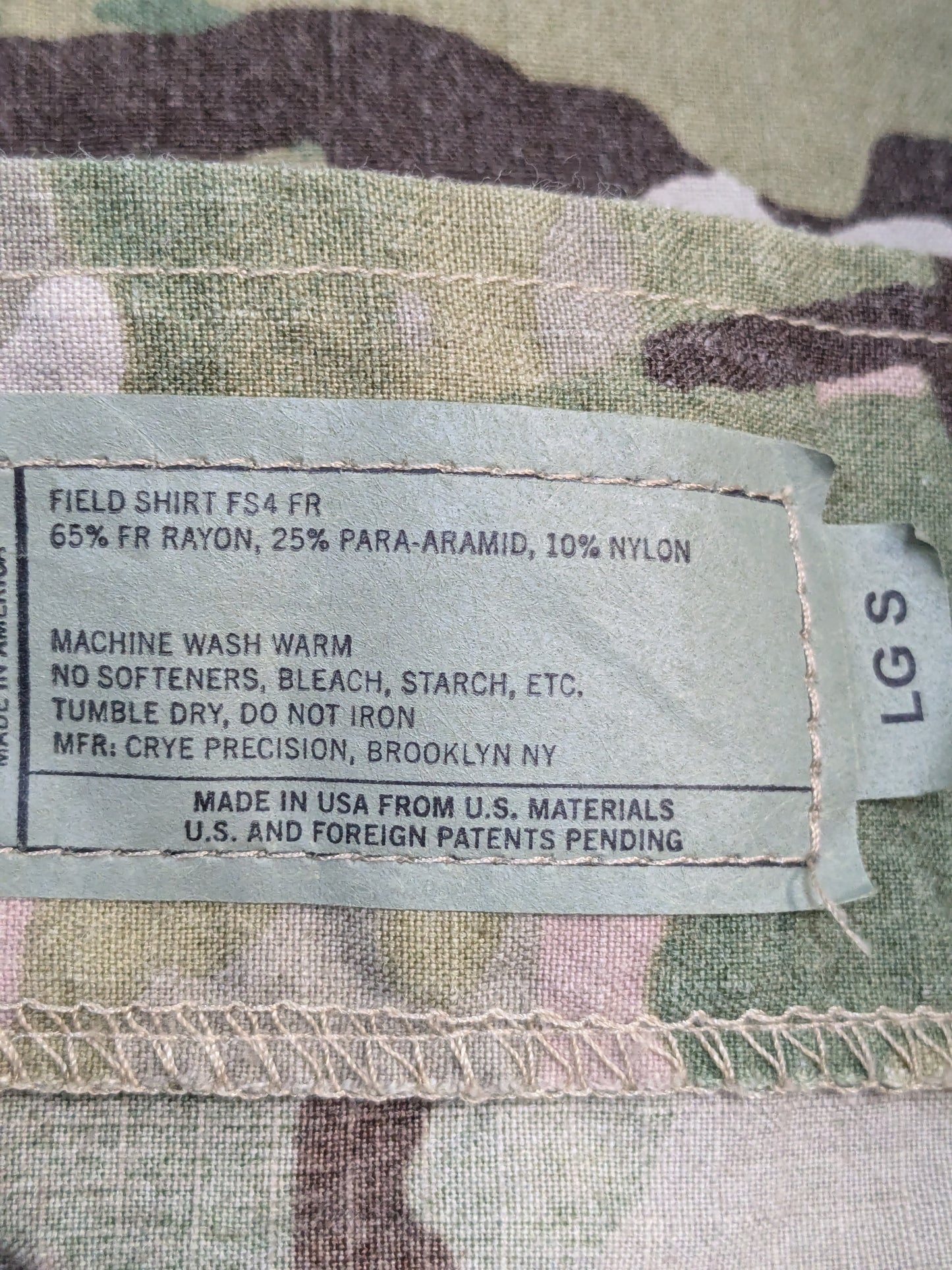 CRYE PRECISION MULTICAM FS4 FR ARMY FIELD SHIRT Large Short Used (ec10-GUA95)